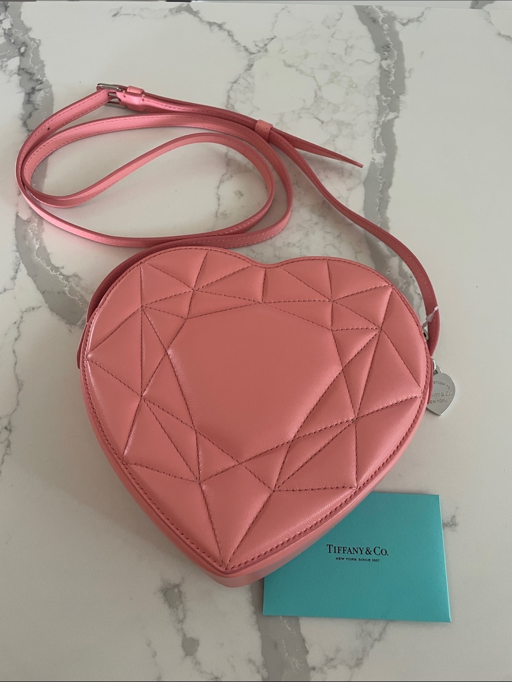 Tiffany & Co. Coral Pink Heart-Shaped Quilted Crossbody Bag